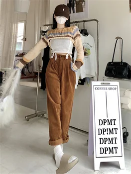 Cizí Kitty M-XL Ženy Harem Kalhoty Podzim Vysokým Pasem Volné 2022 Office Lady Mujer Manšestr Elegantní Slim Vintage Solid Casual