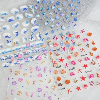 Nálepka Nail Art Moře Příběh Série Wave 3D Ryté Dekor Lak na Vodní Cloud Samolepky Dekorace Diy Obtisky Design Japonsko korejská