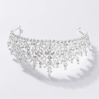 Barokní Stříbrná Barva Crystal Flower Svatební Čelenky Drahokamu Crown Průvod, Nevěsta Čelenka Čelenka Svatební Vlasy Příslušenství Dárek