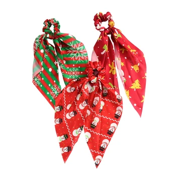 Kajeer dámská Trojúhelník Šátek, Stuha Roztomilý Kreslený Vánoční Strom Elk Perník Muž Tisk Vlasy Lano Příslušenství Dovolenou