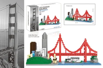 Světová Architektura Micro Diamond Block San Francisco, Kalifornie, USA Skyline Nanobrick Golden Gate Bridge Model Cihly Hračky