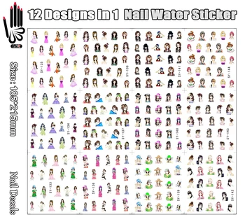 12 Listů/Mnoho Nail SY133-144 Mix Lady Beauty Girl Vzory Nail Art Vodní Obtisk Nálepka Pro Hřebík(12 DESIGNY V 1)