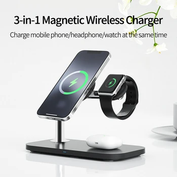 3 v 1 Magnetický Bezdrátový Nabíječ 15W Qi Rychlé Nabíjení Pro iPhone 12 13 14 Pro Max Samsung Apple Watch Airpods Pro dokovací Stanice