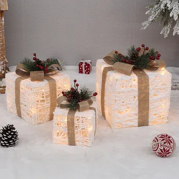 3ks/Set Vánoční Dárkové Krabice Dekorace Světla Vánoční Strom Ornament Světelný Iron Art pro Domácí Venkovní Mall Vánoce a Nový Rok