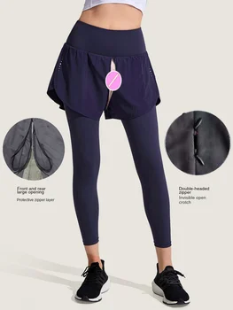 Vysokým Pasem Kalhoty na Jógu Neviditelné Otevřený Rozkrok Dvojitý Zip, Pohodlné Kalhoty Dámské Lehké Letní Běh Velké Fitness Erotické Kalhoty