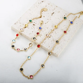 12 Birthstones CZ Barevné Crystal Náhrdelník Náramek TS Šperky Set z Nerezové Oceli Pozlacené, pro Ženy Fanoušků Trendy Módní