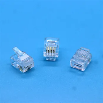 Velkoobchodní RJ12 6P6C Telefonní Konektory Modulární Kabel Vedoucí Crystal Svíčky PC + Měď Materiál RJ 12 Ethernet Konektor