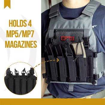 OneTigris Hrudi Plošinu Vesta Add-on, Quad SMG Mag Pouch Taktické Transparenty Drží Čtyři MP5 MP7 Časopisy