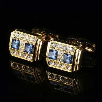 Nový Luxusní Modrý Krystal francouzské Košile manžetové Knoflíčky High-end Zlaté Podnikání Pánské Šperky, Dárky, Svatební Manžetové knoflíčky