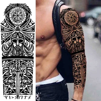 Maori Totem Dočasné Tetování Rukáv Muži, Ženy, Dospělé Růžici Kompasu Trny Falešné Tetování, Realistické Plnou Ruku Tetování Nálepka Meč