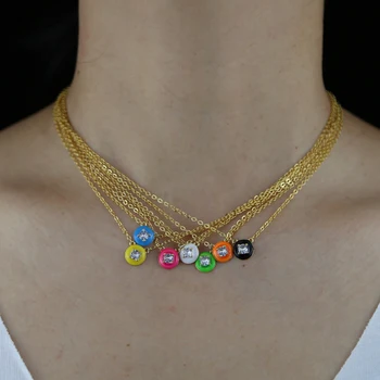 2021 Nové Letní Módní Šperky Jednoduché Geometrické Kolo Kouzlo Candy Neon Smalt Barevné Náhrdelník Pro Dívky