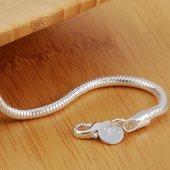 DOTEFFIL 925 Sterling Silver 3mm Had Řetěz Náramek Pro Ženy Módní Svatební Zásnubní Večírek Kouzlo Šperky