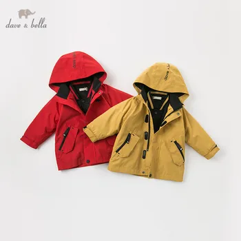 DB11821 dave bella zimní chlapeček solidní kabát děti s kapucí módní svrchní kabát děti 2ks