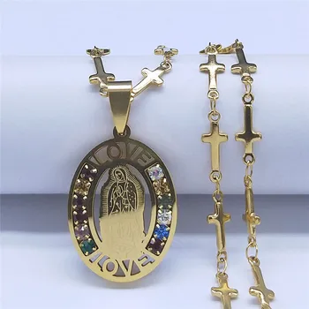 Crystal Nerezové Oceli Panny Marie Medaili Náhrdelníky pro Ženy/Muži, our Lady of Guadalupe Cross Řetěz Náhrdelník Šperky N4906