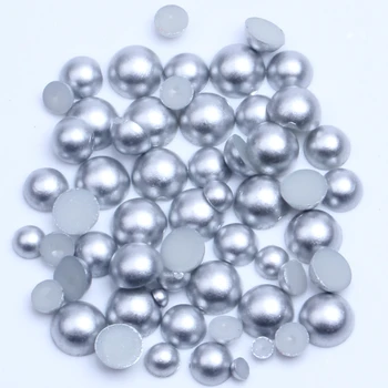 Matný Stříbrný Půl Kulaté Perly 2 mm-12mm Kolo Flatback Lepidlo Na Pryskyřice Korálky Nášivky Na Svatební Šaty Příslušenství