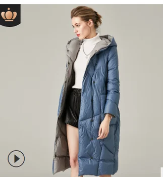 Tenký péřová bunda pro ženy 2020 nové střední délky hot style bílá kachna dolů s kapucí módní nové volné zámotek kabát
