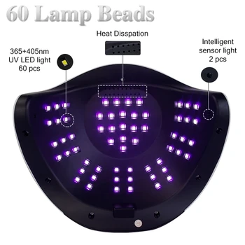 60LED Gel UV LED Lampa na Nehty Manikúra Nehty Světla Nehty Vlasů S Pohybovým Senzorem Touch vypínač 4 Režim Časovače pro Gelové Nehty polské