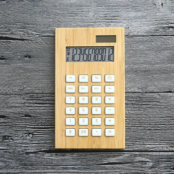 Solární Kalkulačka 12-místný Displej Velký Displej Bambusové a Dřevěné Studentské Finanční Kalkulačka Stolní Office učící se Počítač
