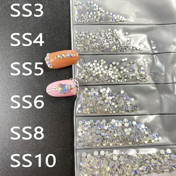 Lesk AB Mix Barev Velikost 1440PCS SS3-SS10 Nail Art Kamínky Flat Back Non opravy Hotfix Kamene Diamanty Pro 3D Nehtů Dekorace