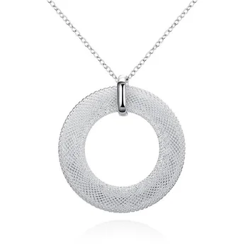 925 Sterling Silver Náhrdelník Pro Ženy, síť, kruh Přívěsek, 18 cm Vánoční dárky vysoce kvalitní Módní party Šperky