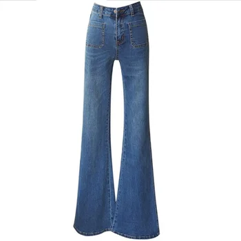 26-31spring Retro vysoké pasu flare kalhoty ženy vysokým pasem slim širokou nohu džíny