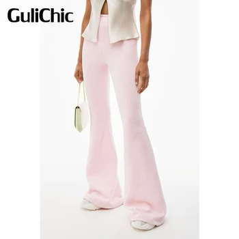 12.30 GuliChic Ženy Temperament Jednobarevné Ležérní Vysokým Pasem Slim Sametové Vzplanul Kalhoty