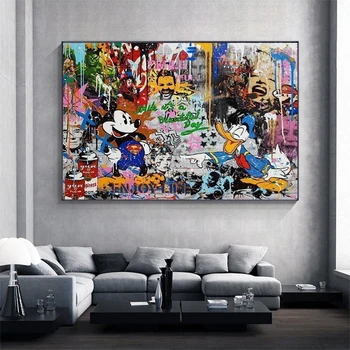 Disney Graffiti Street Artu Banksy Mickey Minnie Mouse Tisk Na Plátno Plakát Kačer Donald Wall Street Art Plátně Obraz, Plakát Umění