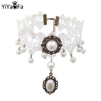 YiYaoFa Vintage Bílé Krajky náhrdelník Náhrdelník Falešný Límec Prohlášení Náhrdelník pro Ženy, Příslušenství Dáma Gotická Strana Šperky GN-35