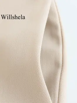 Willshela Ženy Módní Pevné Přední Zip Kalhoty Vintage Vysokým Pasem Ženské Elegantní Dáma Rovné Kalhoty