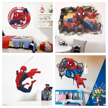 Kreslený Spiderman Samolepky na Zeď Pro dětský Pokoj Domácí Dekorace 3d Super Hrdina Avengers Nástěnné Umění Chlapci Obtisky Anime Film Plakát