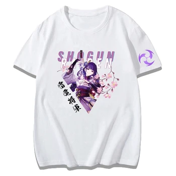 Genshin Dopad Raiden Shogun Ženy T-shirt Harajuku Neformální Letní Trička Girls Krátký Rukáv Trička dámské Bílé y2k Oblečení Topy