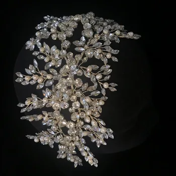 Nový Luxusní Crystal Pearl Pokrývka Hlavy Čelenka Větší Zakázku Kamínky Royal Queen Princezen Strana Koruna Družičky