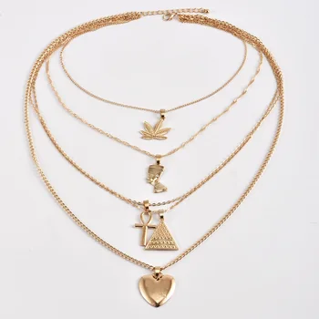 Nové Horké Šperky Náhrdelník Populární Přehnané Kovové Javorový List Pyramida Lásky Multi - Vrstva Náhrdelník Ženy Velkoobchod