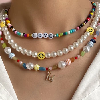 Sladké Smajlíka Perly Korálkový Náhrdelník Pro Ženy Candy Barva Korálek Náhrdelník Ručně Barokní Perlové Náhrdelníky Femme Party Šperky