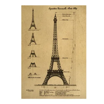 Pokoj dekorace Paříž Eiffelova Věž skica papír kraft papír retro umění zeď samolepka noviny, domácí bar, kavárna dekorace malování