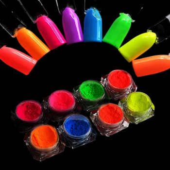 8ks Neon Fosforový Pigment Prášek Nastavit Fluorescenční Nail Třpytky Prášek Manikúra Sada Nail Art Prachu, Pigmentových Paillettes