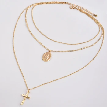 Nové Módní Náhrdelník Osobnosti Vícevrstvé Cross Náhrdelník Notre Dame Ženské Náhrdelník Prodej Šperky Velkoobchod